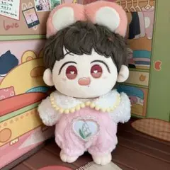 【新品】20cmぬいぐるみ用 ボアサロペット ピンク 花柄ワッペン　肖戦陳情令のサムネイル
