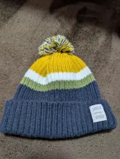 ポンポン付きストライプニット帽