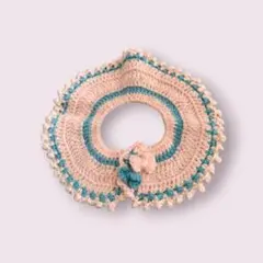 かぎ針編みスタイ クリーム色と水色　ハンドメイド　つけ襟