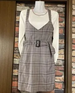 LIP SERVICE ブラウン系チェック柄デザインミニワンピース