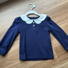 タルティーヌエショコラ　ネイビー 長袖シャツ 白い丸襟付き