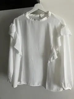【未使用】フリル付きホワイト長袖ブラウス Lサイズ