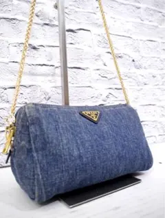 ◆PRADA プラダ CANAPA デニム ショルダー カメラ バッグ ポーチ紺 ◇ PRADA プラダ CANAPA デニム ショルダー カメラ バッグ
