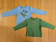 GU 130 恐竜 スパンコール　長袖Tシャツ　2枚　キッズ　緑　水色　ロンTのサムネイル