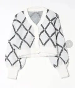 最終値下げニット　カーディガン　ダイヤ柄シャギーカーディガン　チェックnomaeのサムネイル