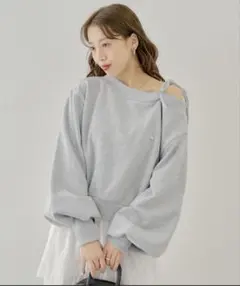 chico 肩リボンワンショルルーズスウェット グレー