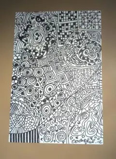 手描きペン抽象画 幾何学模様 モノクロ現代アートイラスト 原画 - メルカリ