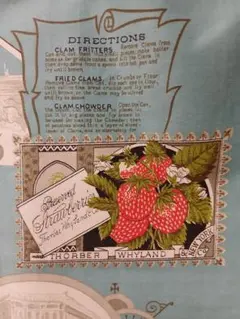 V106　USAヴィンテージ　苺のラベル柄　36×30　綿サテン