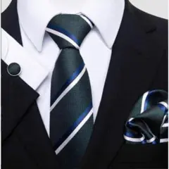 ネクタイ　チーフ　カフス　３点セット　ストライプ　卒業式 入社式 結婚式 入学式