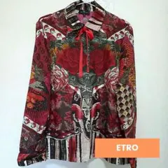 【美品✨】エトロ　シャツ　ブラウス　シルク100% 絹　ボタニカル　総柄　42 美品✨】エトロシャツブラウスシルク100% 絹ボタニカル総柄42
