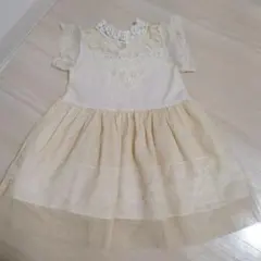 フォーマルワンピース クリーム色 レース装飾