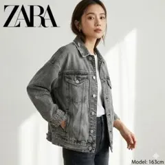 ZARA デニムジャケット グレー ダメージ加工　ブラック　大きめ　黒のサムネイル