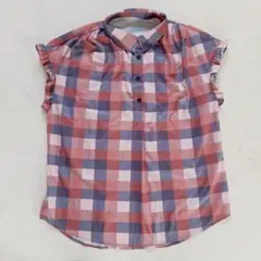 美品チェック柄フリル付き半袖シャツL