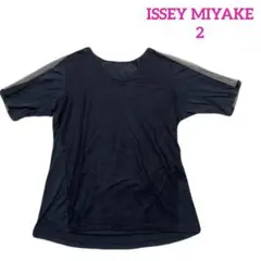 ☘️ ISSEY MIYAKE メッシュ切替え半袖カットソー 黒　無地　2＊QGのサムネイル