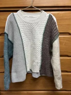 KBF MIXカラーパッチワークニット　長袖