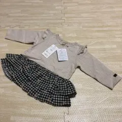 フタフタ　トップス　チェック　小花柄