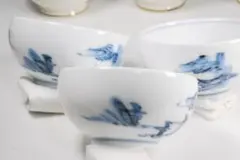 有田焼松右衛門染付 山水画 煎茶碗 3客セット 陶器 和食器