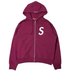 シュプリーム Sロゴ ジップアップ フーディー パーカー ラズベリー S