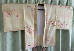 花柄　羽織 クリーム色、花柄はオレンジ色、ピンク色　ビンテージ