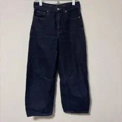 ダークブルー ワイドレッグ デニムパンツ