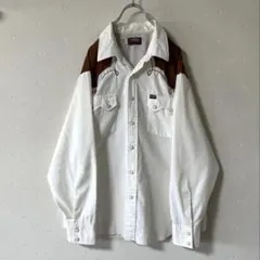 USA製 古着 70's ラングラー ウエスタンシャツ 白 ブラウンのサムネイル
