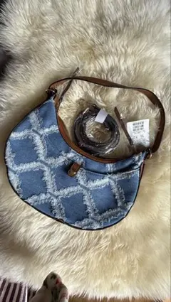 デニムフリンジショルダーバッグ