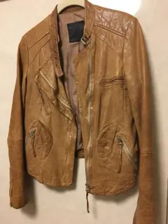イタリア製【ノーカラー 本革レザージャケット】 R. キャメル/イタリアンレザー