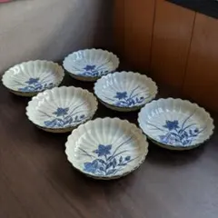 伝統美✨有田焼 銘々皿 6枚セット 輪花/菊型 小皿 青磁
