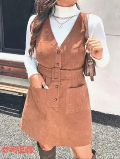 SHEIN CURVE コーデュロイ ワンピース キャメル 2XL ベルト付き