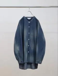 ANCELLM DENIM BAND COLLAR SHIRT INDIGO 1