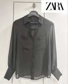 ZARA シアーシャツ　シースルー　長袖　オールブラック