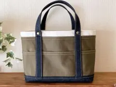 ポケットいっぱい♡ミニトートバッグ風ツールボックス♡生成り＆オリーブ