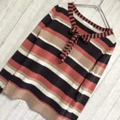 ESPIE 長袖 ボーダー柄 リボン付き ニット　トップス　レディース38のサムネイル