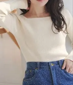 神戸レタス スクエアネック 長袖リブニットトップス