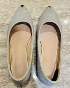 シルバー グリッター パンプス クリスタル装飾