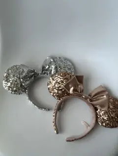 ディズニー　ピンクゴールド・シルバー　スパンコール　カチューシャ