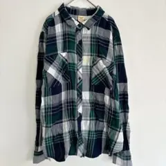 チェックシャツ XXL ネルシャツ グリーン系 秋冬　カジュアル 長袖 コットン