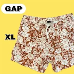 美品 GAP XL リネン混 アロハ 総柄 ハーフパンツ バーントオレンジ