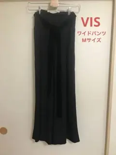 VIS ベロアリボンベルト付きワイドパンツ　Mサイズ　ブラック