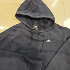 [古着美品]adidas ダークブルー フード付きパーカー M