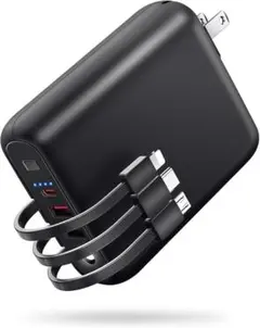 モバイルバッテリー 15000mAh大容量 軽量 小型 黒 ACプラグ内蔵 新品