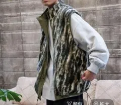 ニコアンド　リバーシブル　ボアベスト　迷彩