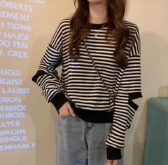 【即日発送】ボーダーロンT 長袖　XXL   韓国　オーバーサイズ　お洒落