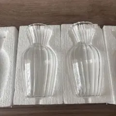透明ガラス花瓶 ストライプデザイン 2個セット