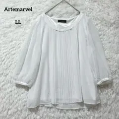 Artmarvel ホワイトブラウス LL 七分袖 パール 大きいサイズ