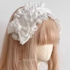 白 フリル　リボン　ヘッドドレス ロリータ 量産型 ライブ コスプレ メイド服