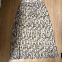 ペイズリー　プリーツスカート　裏地付　ベージュ　ブラウン　昭和レトロ　古着系