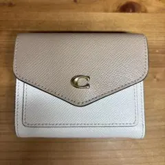 COACH 三つ折り財布 ホワイト/ベージュ レザー