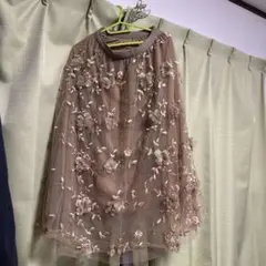 花柄刺繍 ベージュ フレアスカート