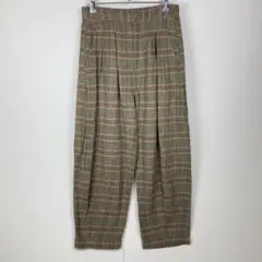 訳有 Samansa Mos2 タックワイドパンツ ズボン チェック柄 リネン混